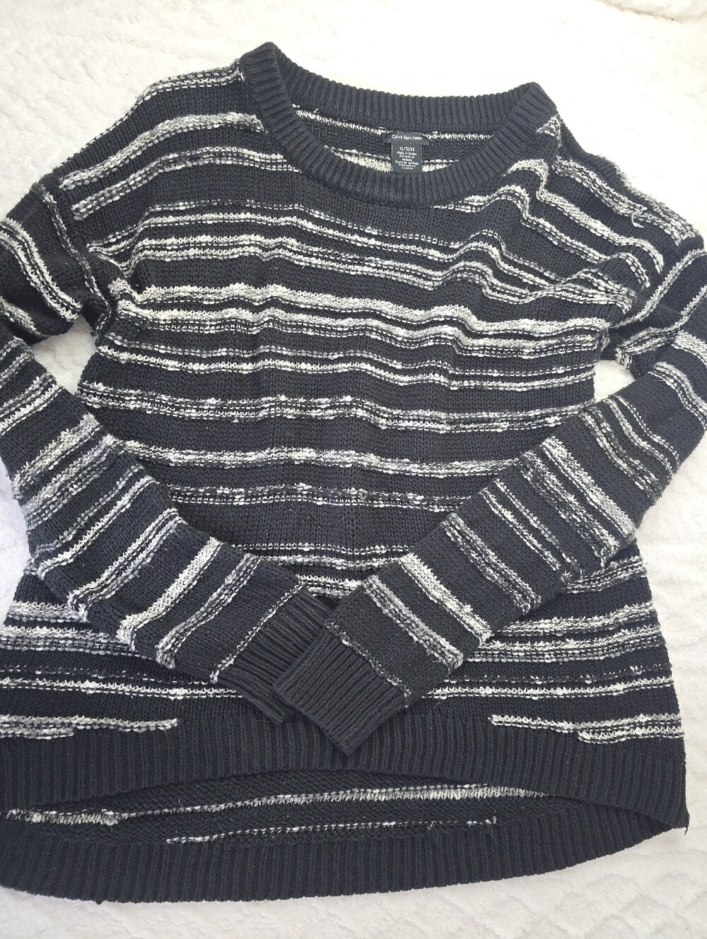 Calvin Klein Oversized Sweater Black White Chunky Knit Long Sleeve Slouchy XL